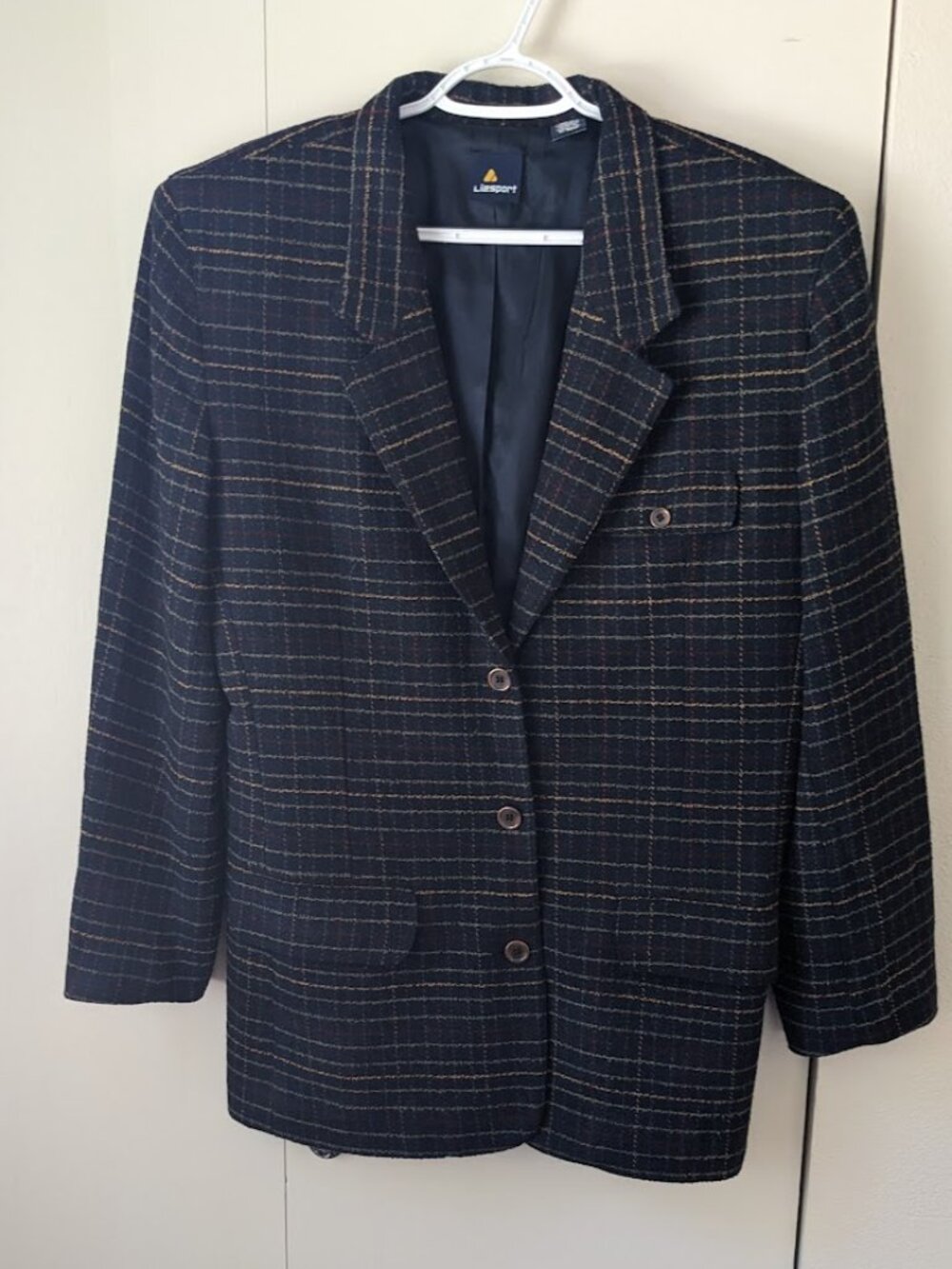 Vintage 80s Oversized Plaid Wool Blend Blazer by Lizsport sz 12 SHOULDER PADS